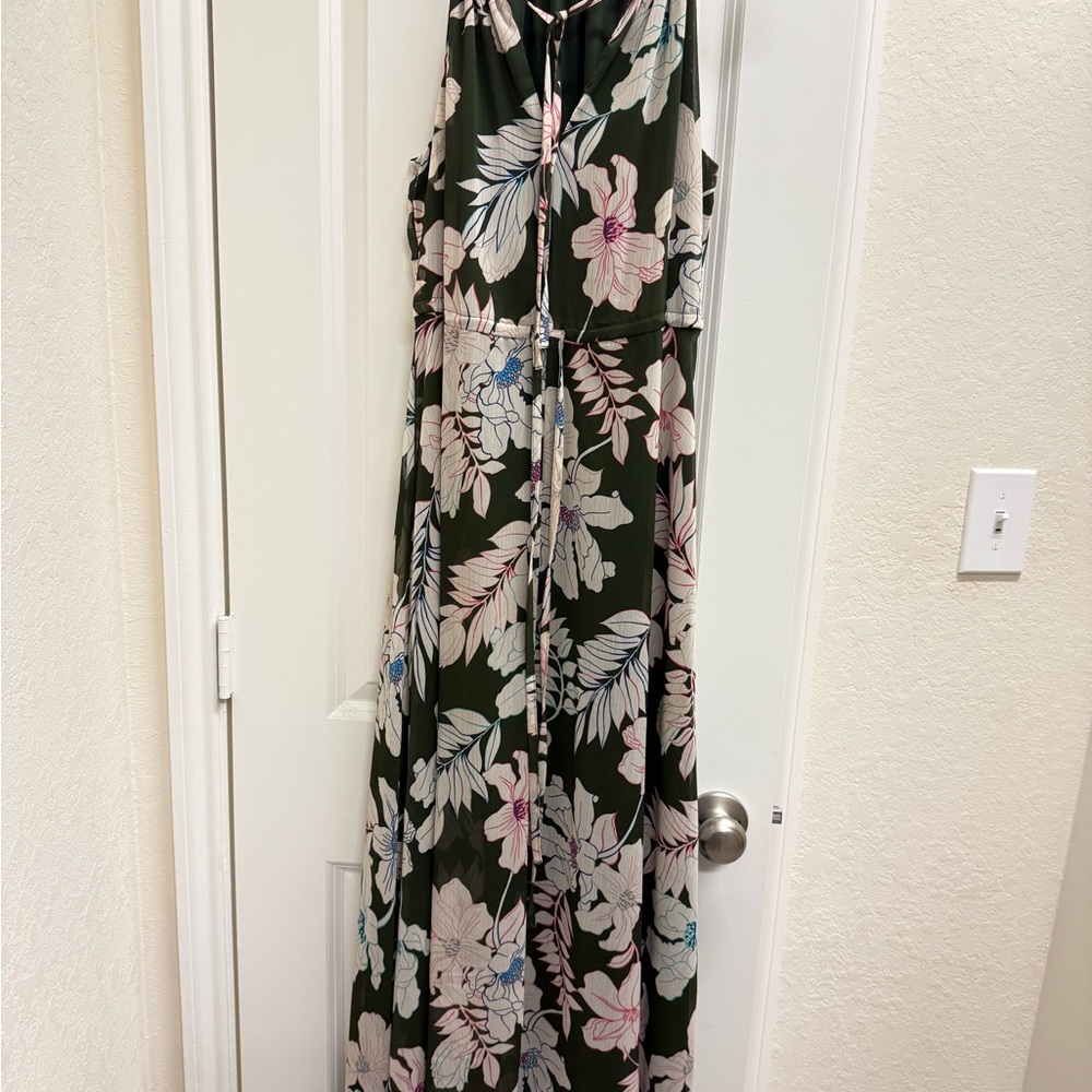 Floral Maxi Dress in Green and Pink